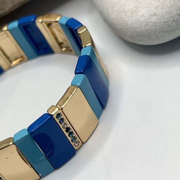 LAUNDRY Shelli Segal Gold Blue Stretch Bracelet - Picture 11 of 13